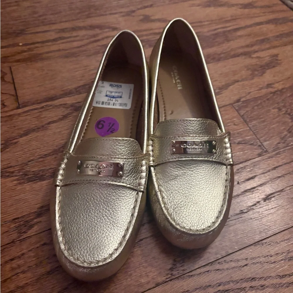 Coach Metallic Gold Penny Loafers - Women's - Picture 1 of 9